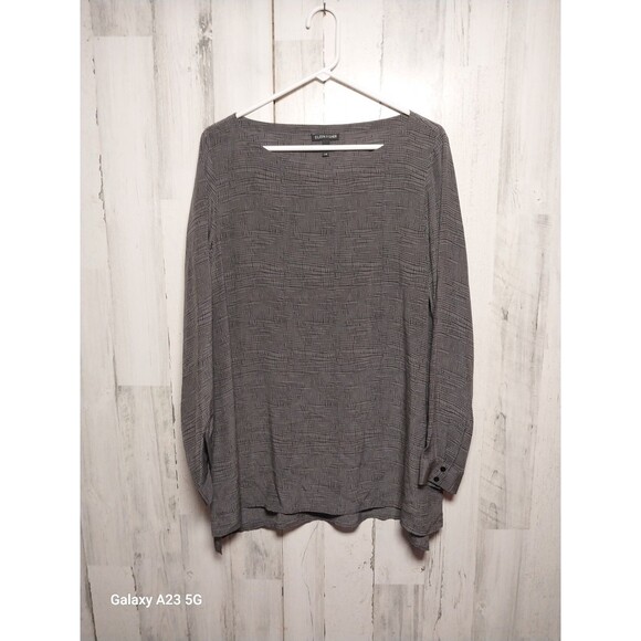 Eileen Fisher Women's Large Gray Black 100% Silk Long Sleeve Blouse - Picture 1 of 7